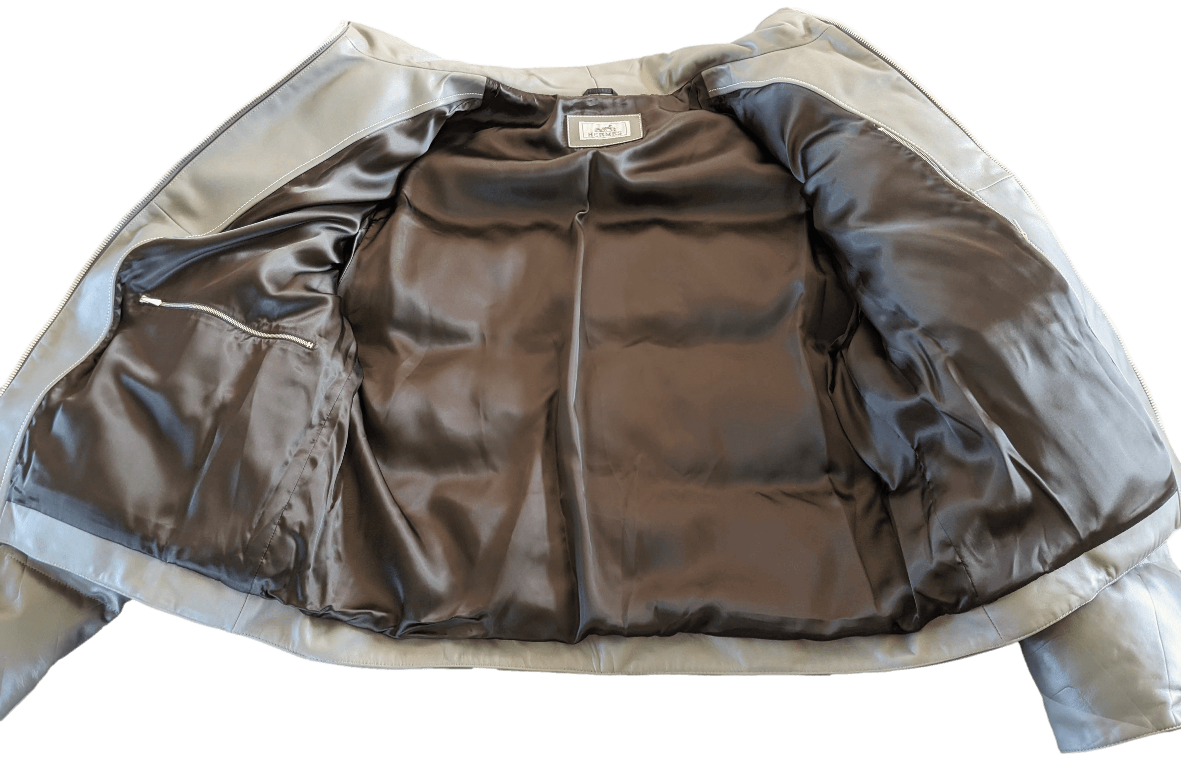 HERMES LEATHER DOWN DOUDOUNE Green-Grey Duck Lambskin Jacket SZ50 