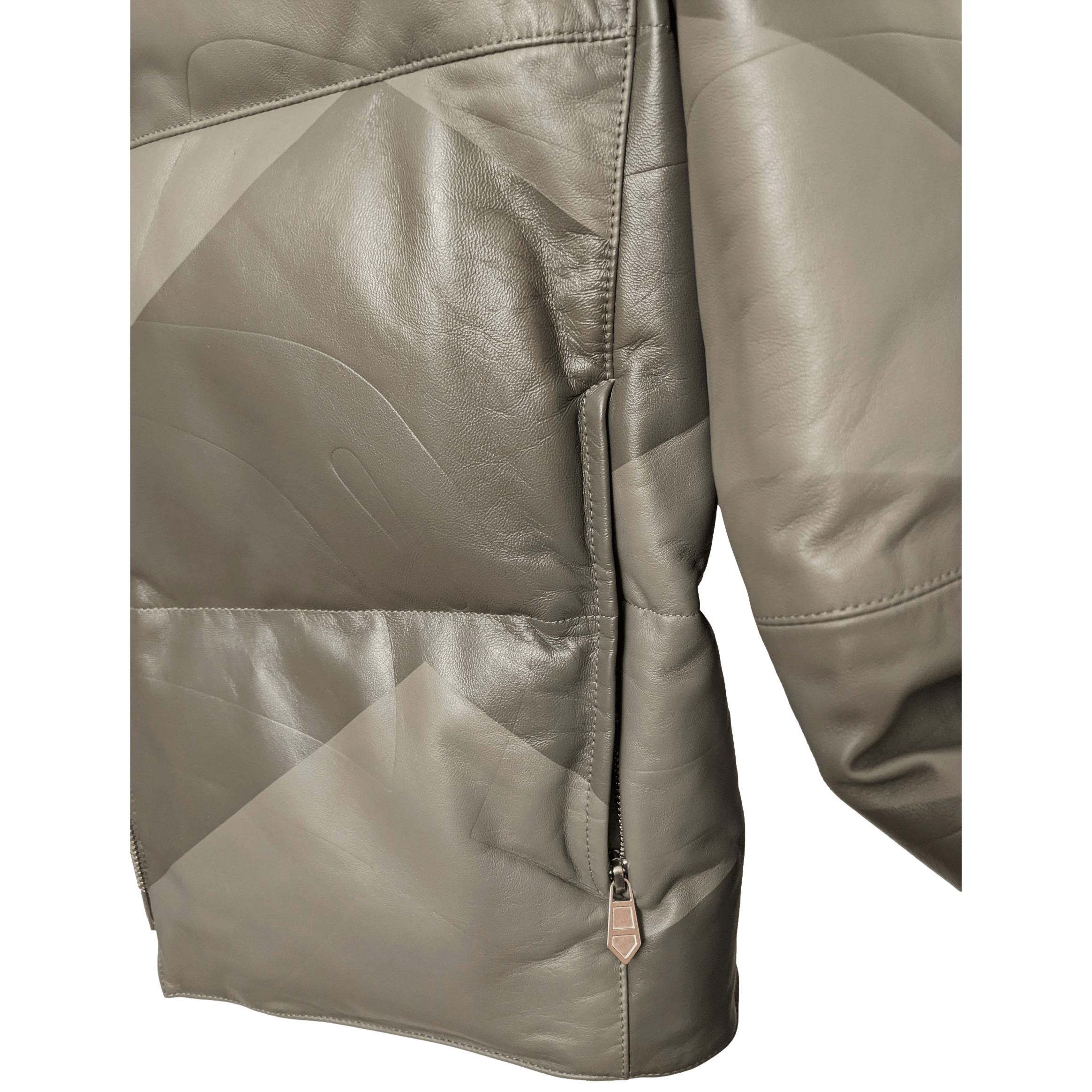 HERMES LEATHER DOWN DOUDOUNE Green-Grey Duck Lambskin Jacket SZ50 