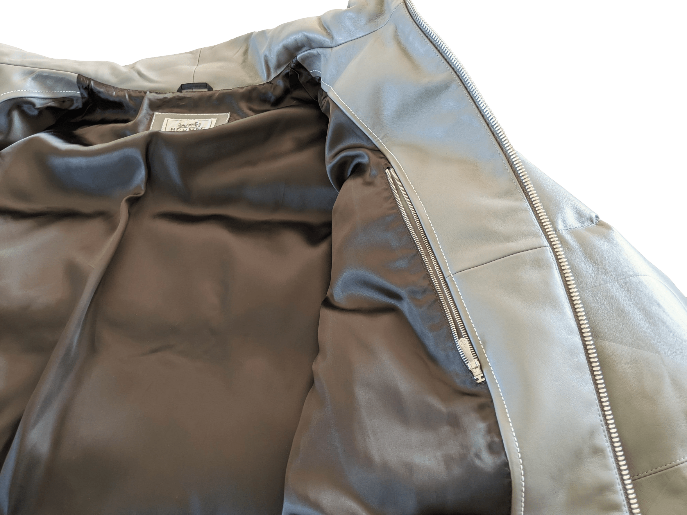 HERMES LEATHER DOWN DOUDOUNE Green-Grey Duck Lambskin Jacket SZ50 