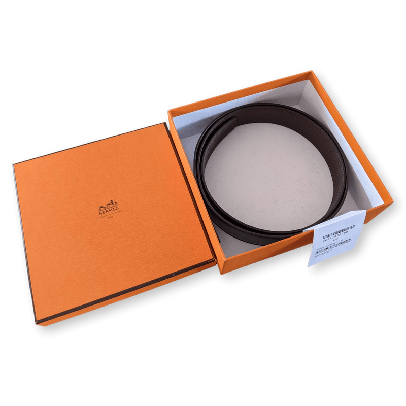 HERMES Black/Chocolat Leather Reversible Strap Belt 32 mm, Sz100