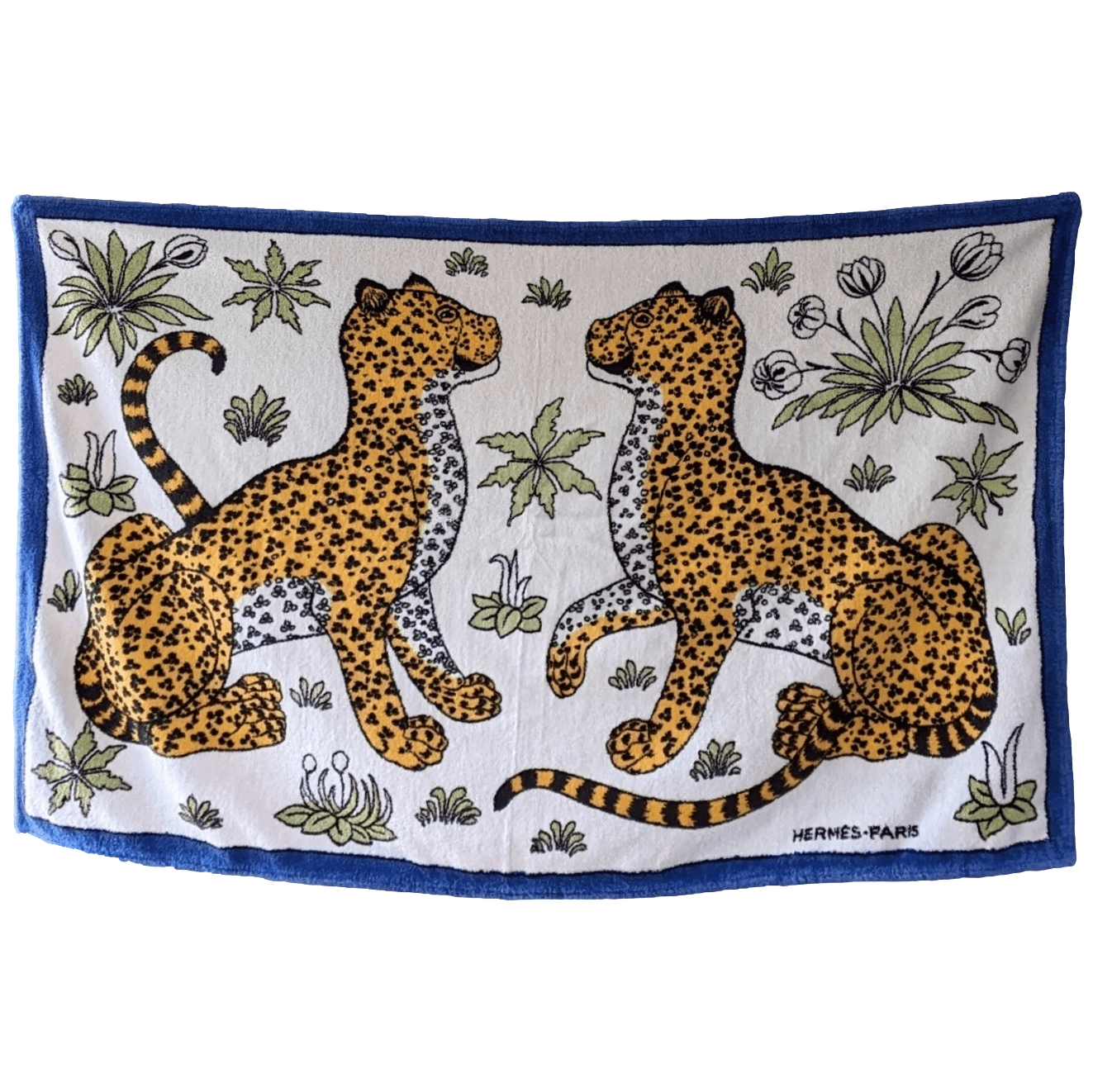 HERMES Leopard Blue Terry Beach Towel 90 x 150 cm