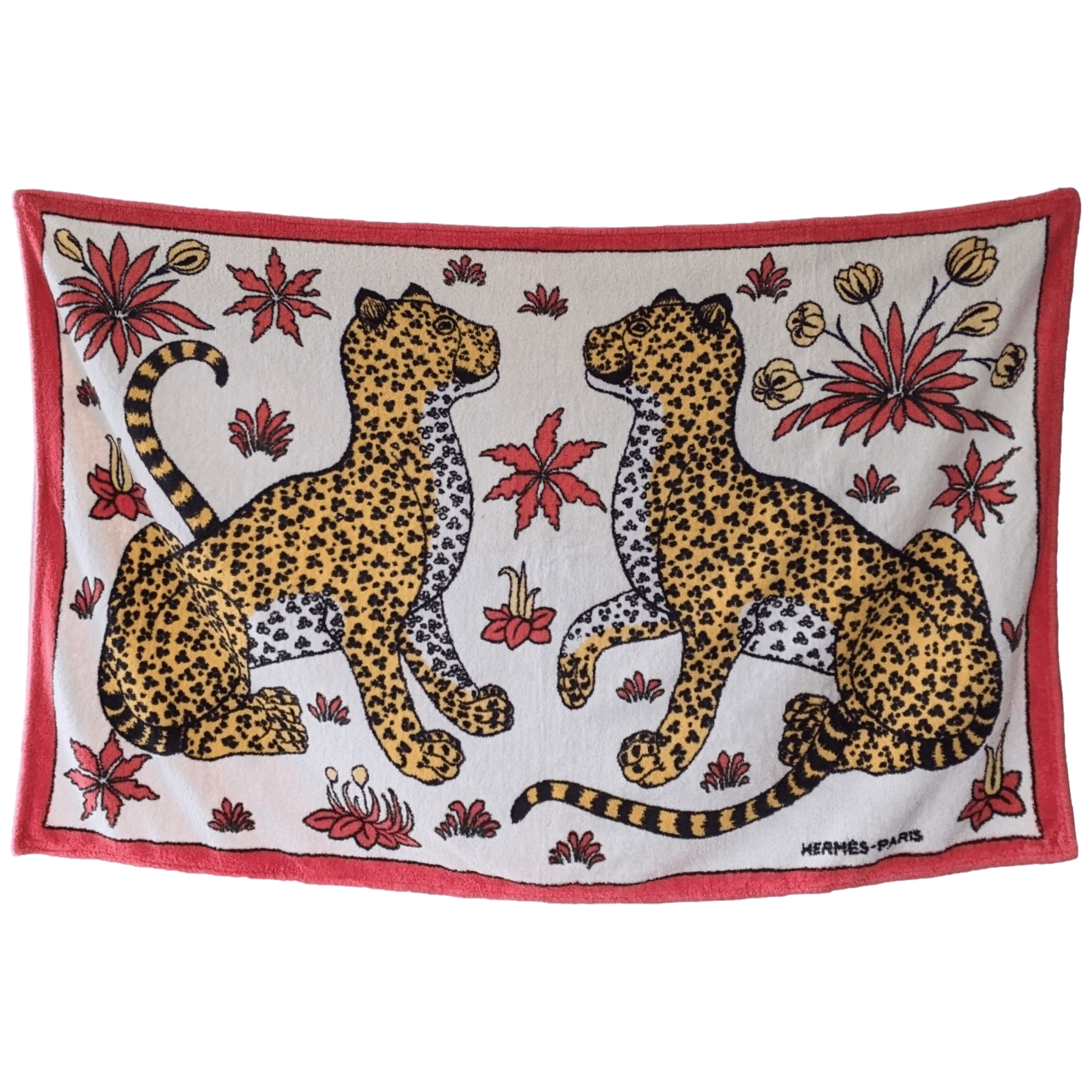 HERMES Leopard Red Terry Beach Towel 90 x 150 cm
