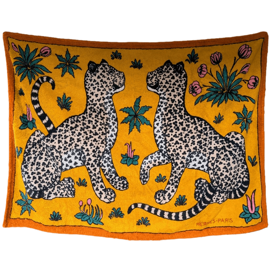 HERMES Leopards Beach Towel Orange GM 90 x 150 cm Pristine