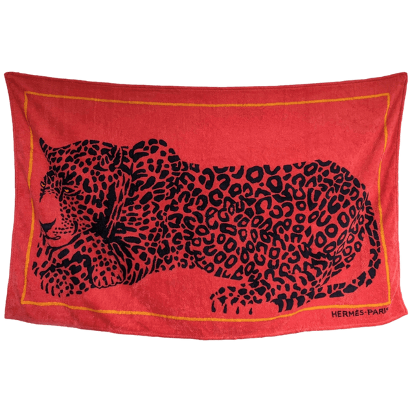 HERMES Red Leopards Terry Cotton Beach Towel 90 x 150 cm