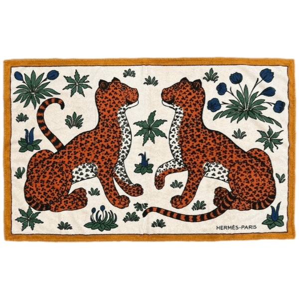 HERMES Leopards Orange Tapis de Plage Terry Beach Towel 90 x 150 cm