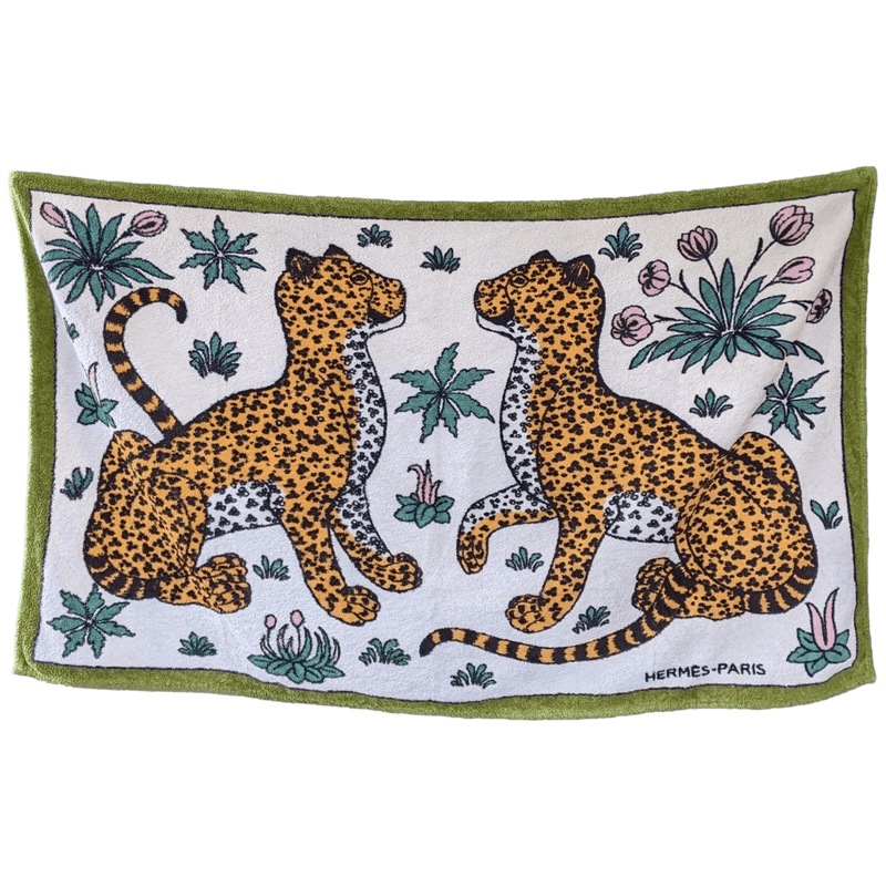 HERMES Leopards Cotton Terry Animal Print Towel 90 x 150 cm