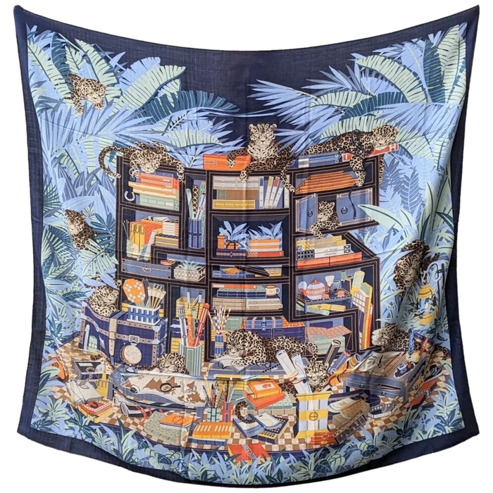 HERMES LES 12 LEOPARDS Cashmere Shawl 140 x 140 cm, New!