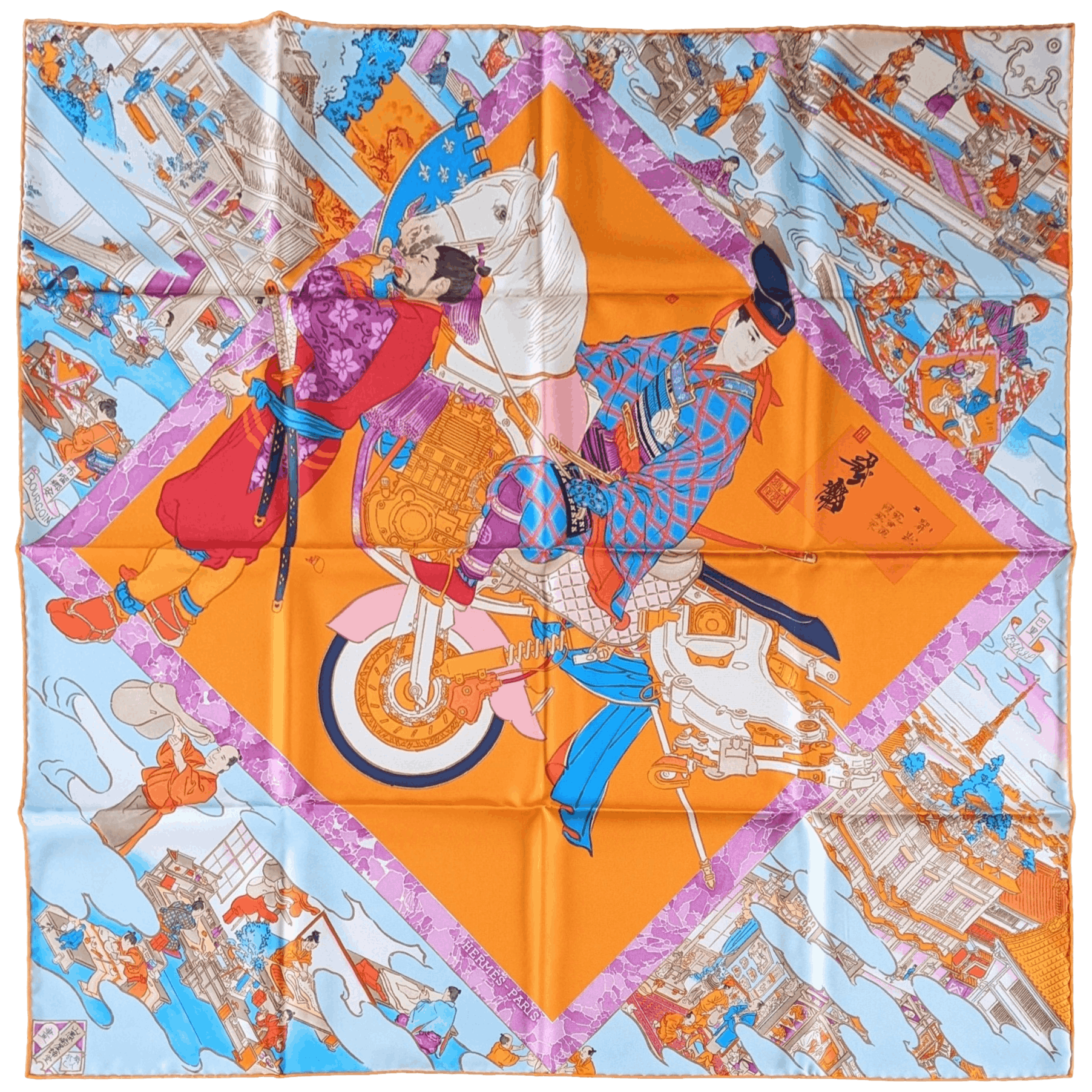 HERMES Les Artisans d'Hermes by Akira Yamaguchi Twill Scarf 90