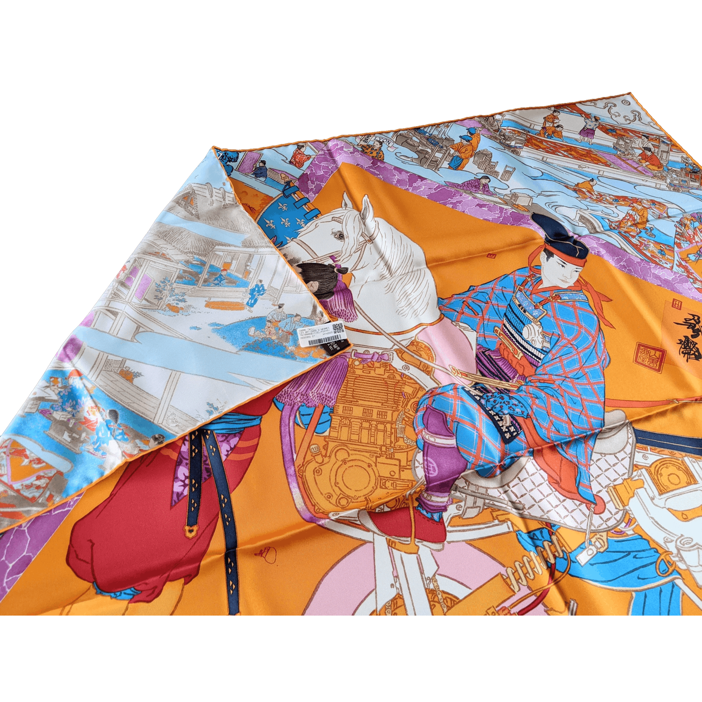 HERMES Les Artisans d'Hermes by Akira Yamaguchi Twill Scarf 90