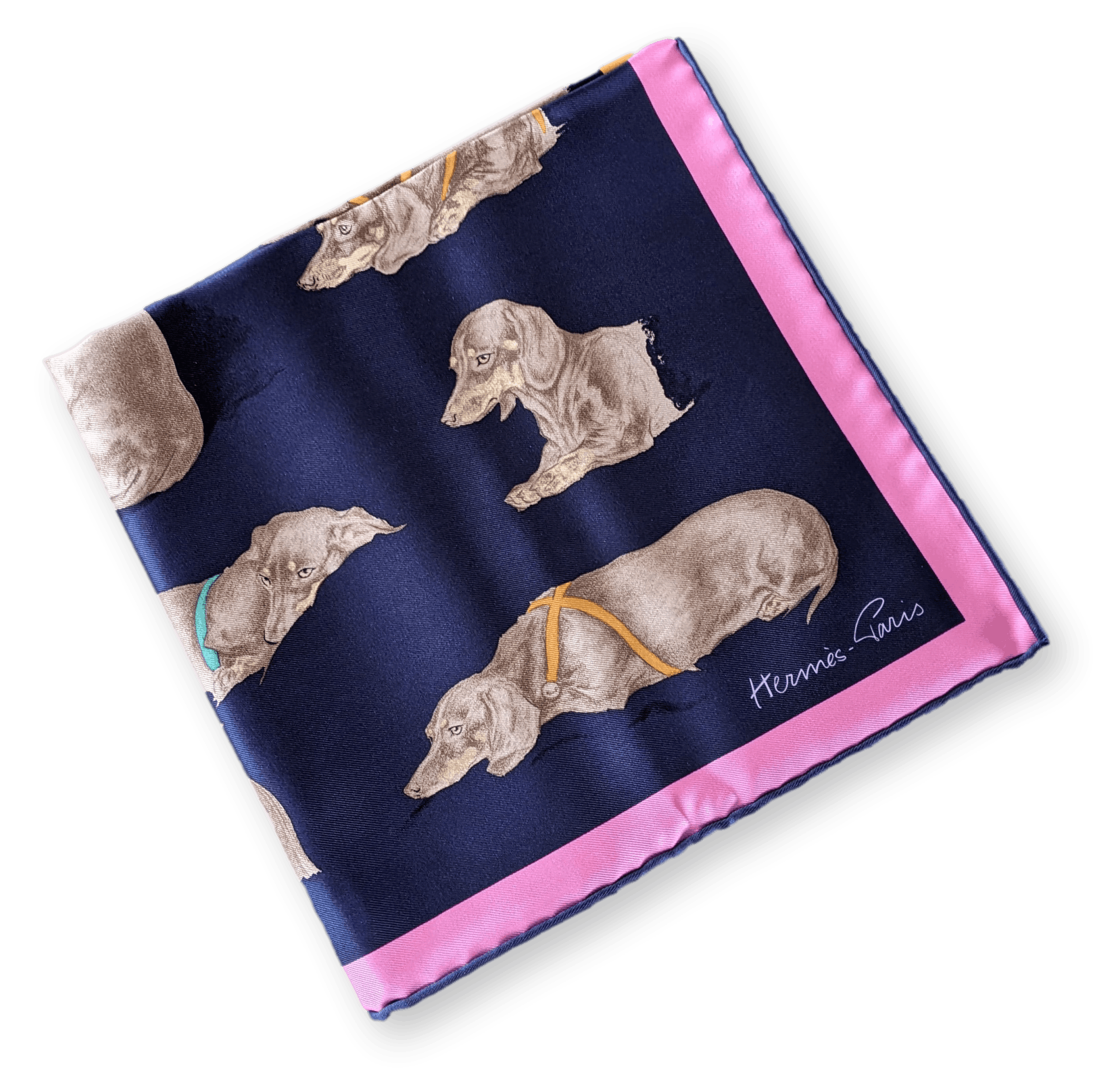 HERMES  Les Bassets Teckels Bassethound Gavroche Silk Scarf 45 x 45 cm