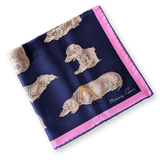 HERMES  Les Bassets Teckels Bassethound Gavroche Silk Scarf 45 x 45 cm