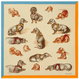 HERMES Les Bassets Silk Scarf 70 Beige Sepia Orange