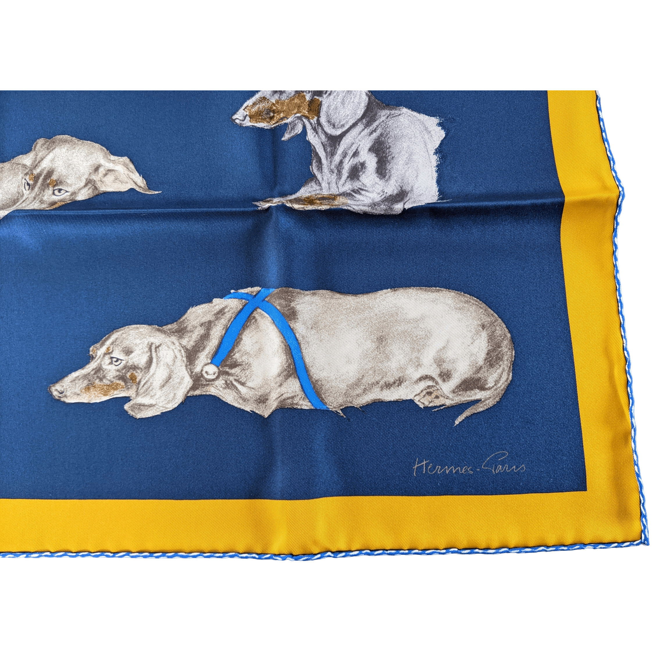HERMES Les Bassets (Teckels, Dachshunds) by Xavier de Poret Vintage Silk Scarf 70 x 70 cm