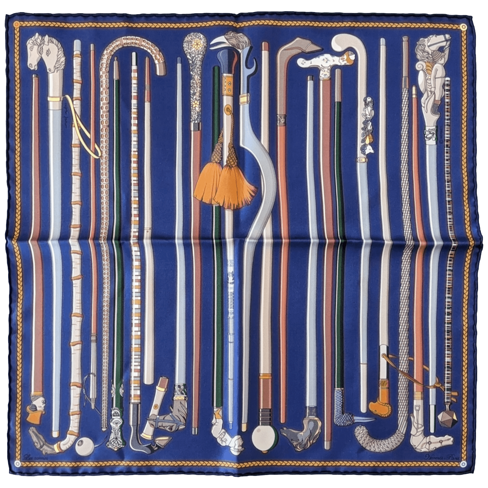 HERMES 2014 Les Cannes by Virginie Jamin Twill Silk Gavroche 45 x 45 cm