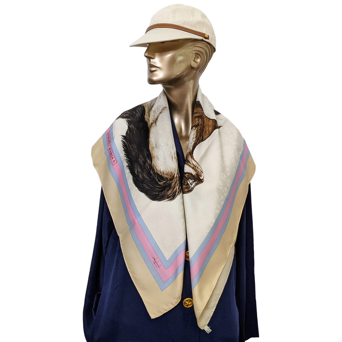 HERMES LES CHATS 1985 by Daphné Duchesne Twill Jacquard Silk Scarf 90 x 90 cm