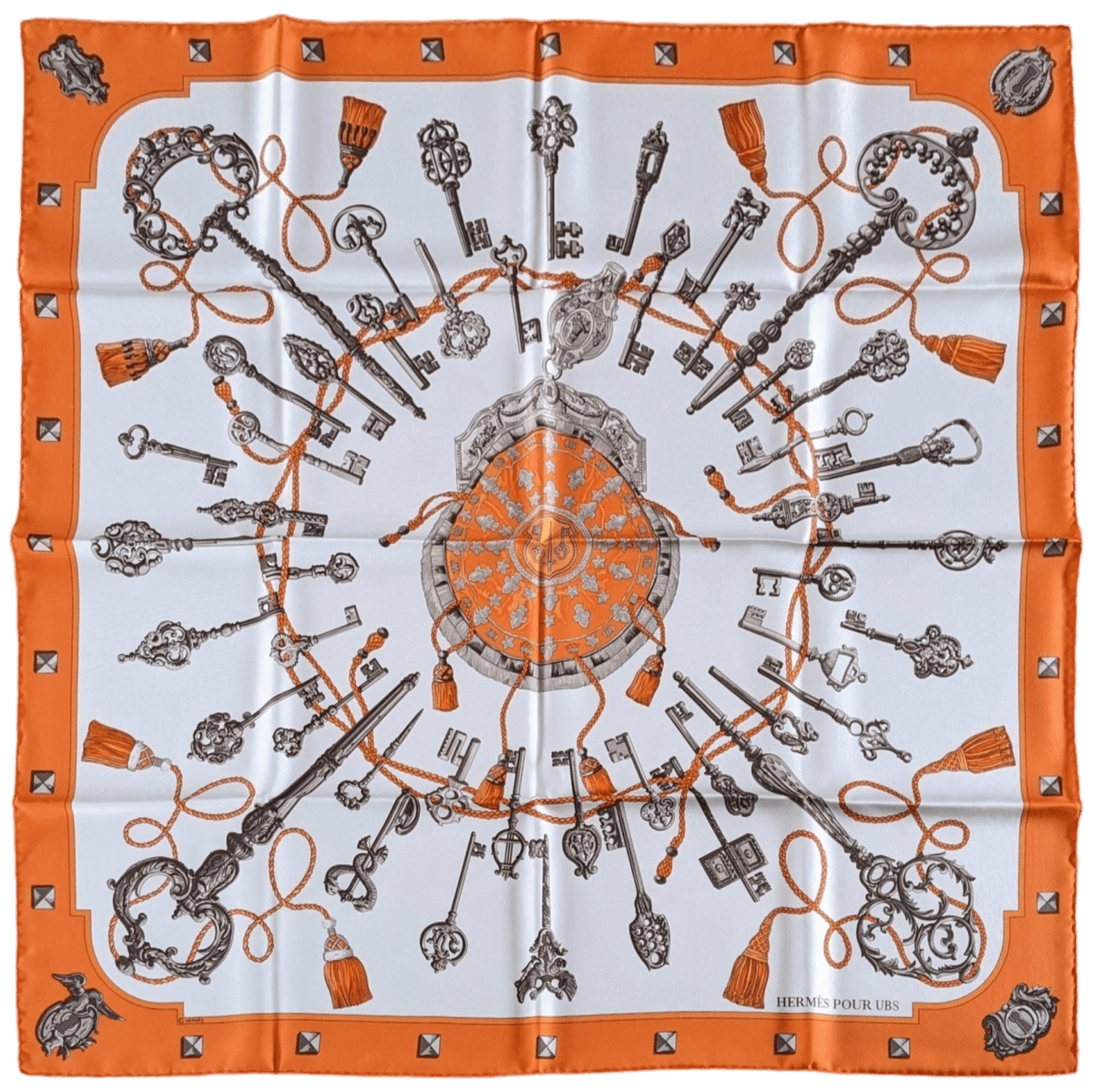 HERMES Les Clefs for UBS Exclusive Limited Twill Silk Scarf 90 x