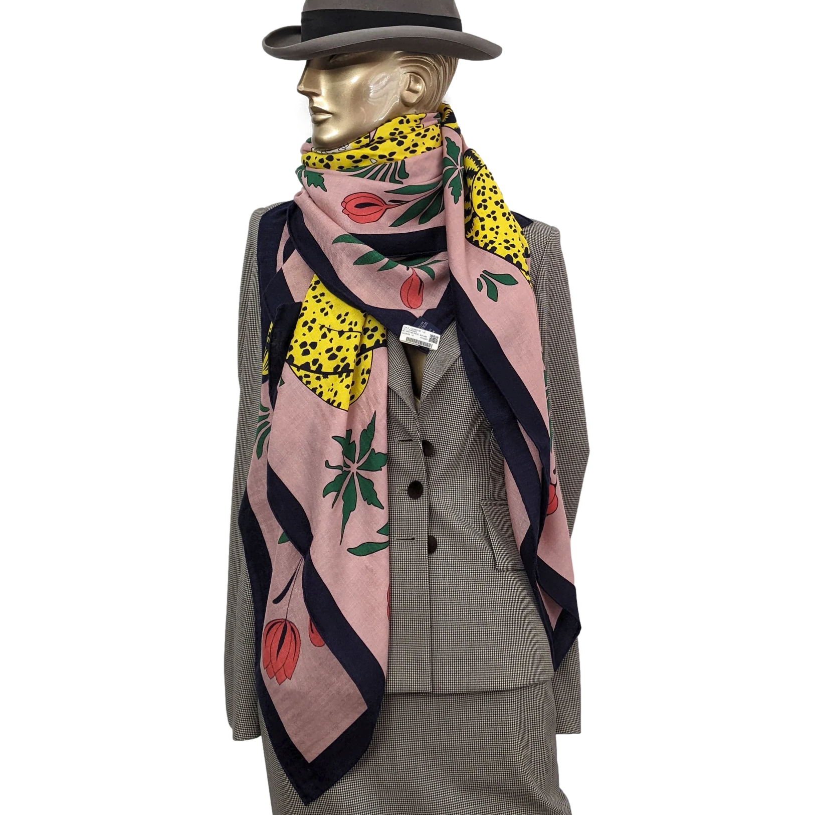 Produits Hermes [C212] Marine/Rose Buvard "Les Leopards" by Christiane Vauzelles Cashmere 140 cm