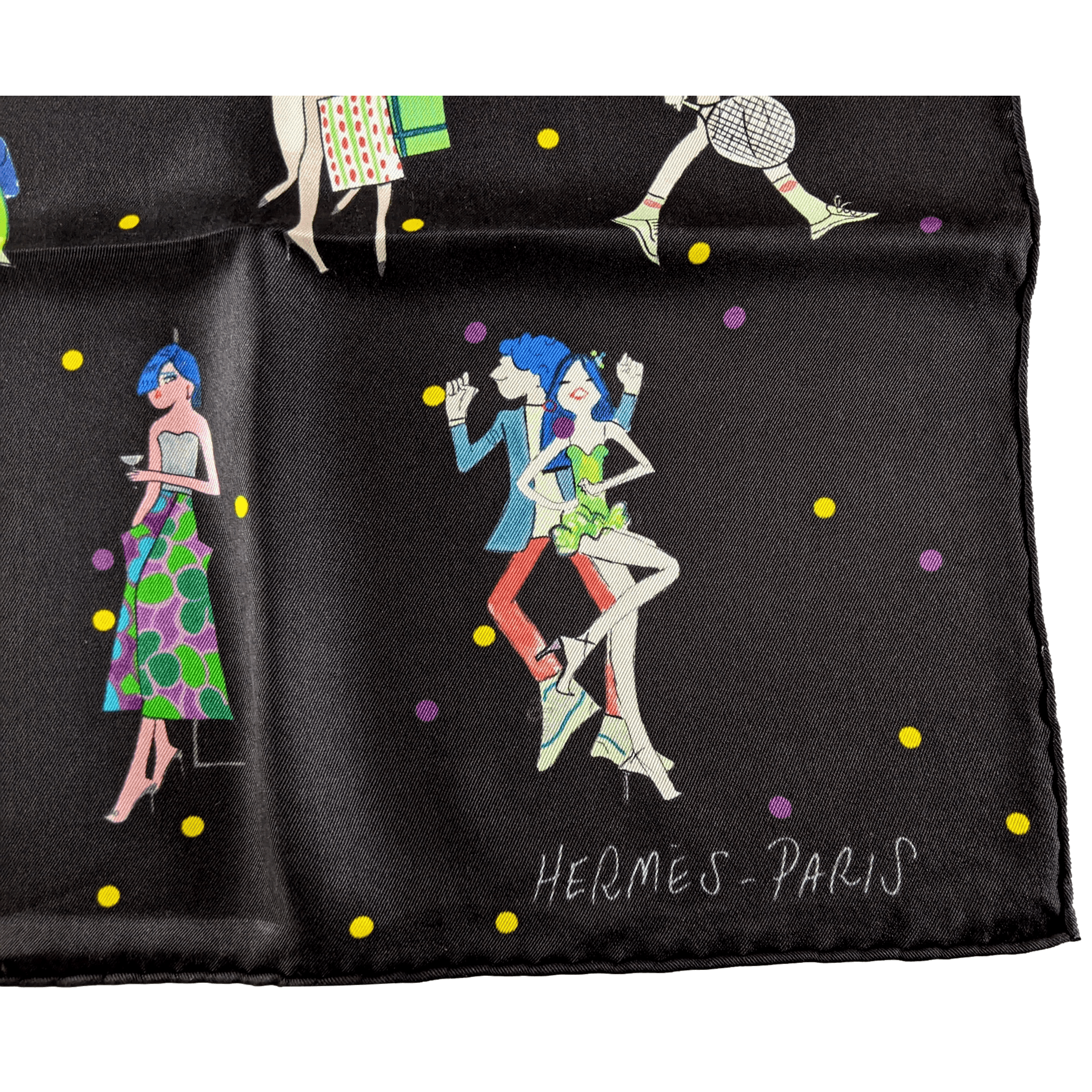 HERMES Black Les Parisiennes de Kiraz by Edmond Kiraz (Iranian artist) Carre 70 x 70 cm