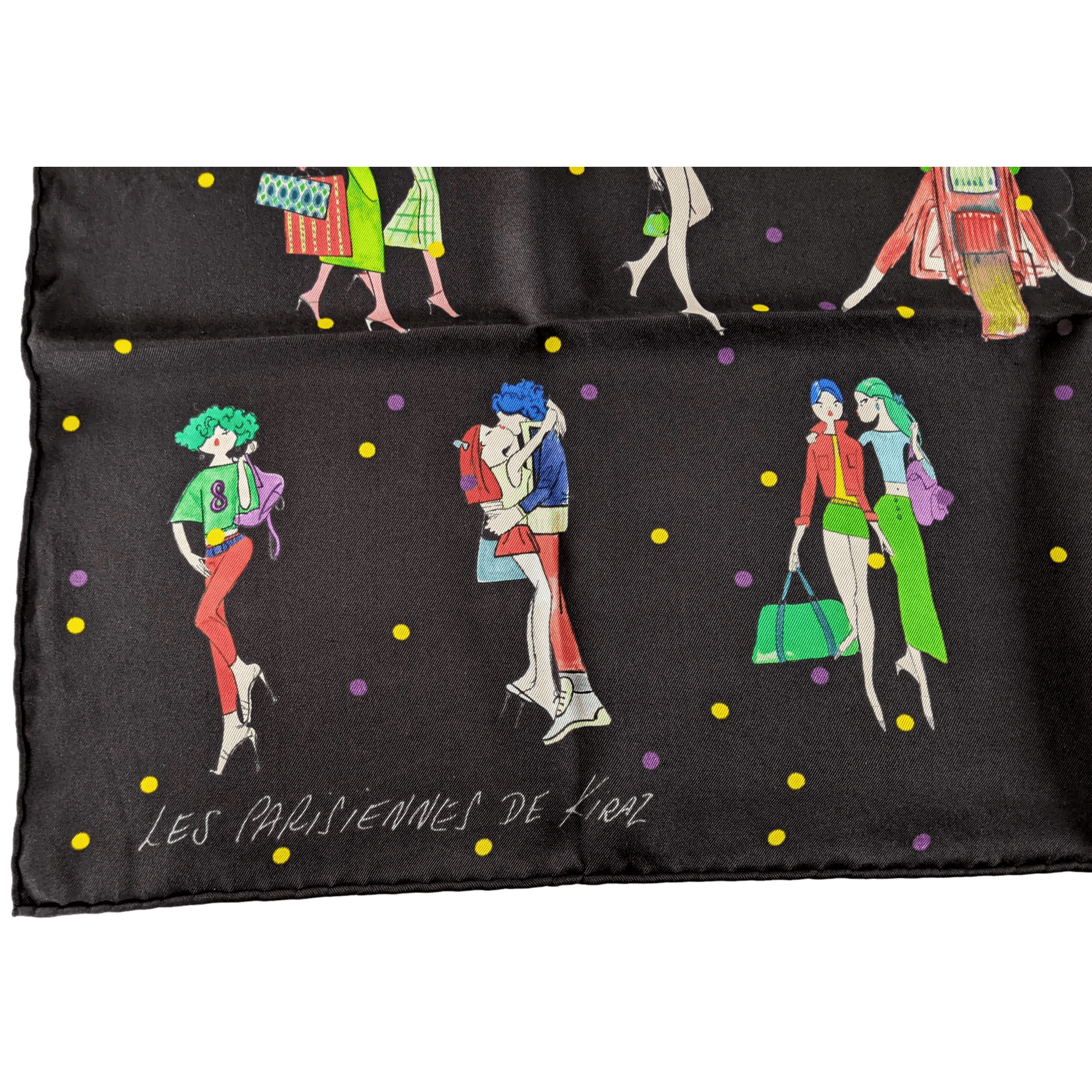HERMES Black Les Parisiennes de Kiraz by Edmond Kiraz (Iranian artist) Carre 70 x 70 cm