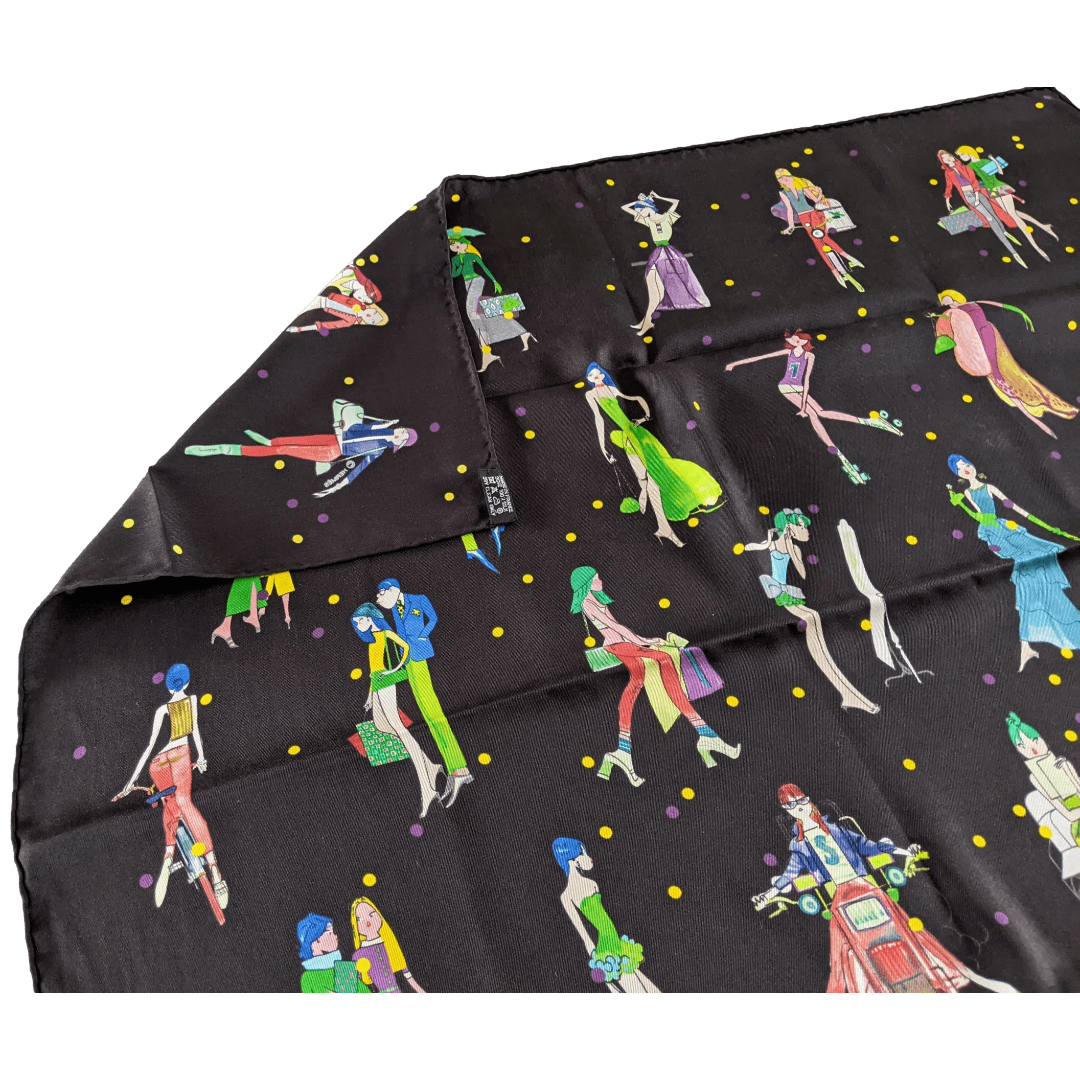 HERMES Black Les Parisiennes de Kiraz by Edmond Kiraz (Iranian artist) Carre 70 x 70 cm