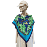 HERMES Les Perroquets Silk & Cashmere Scarf 90 