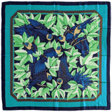 HERMES Les Perroquets Silk & Cashmere Scarf 90 