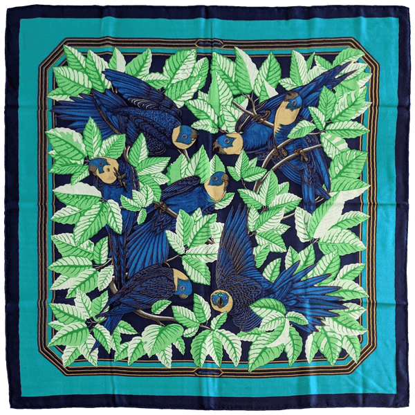 HERMES Les Perroquets Silk Cashmere Scarf 90 Joachim Metz Vintage