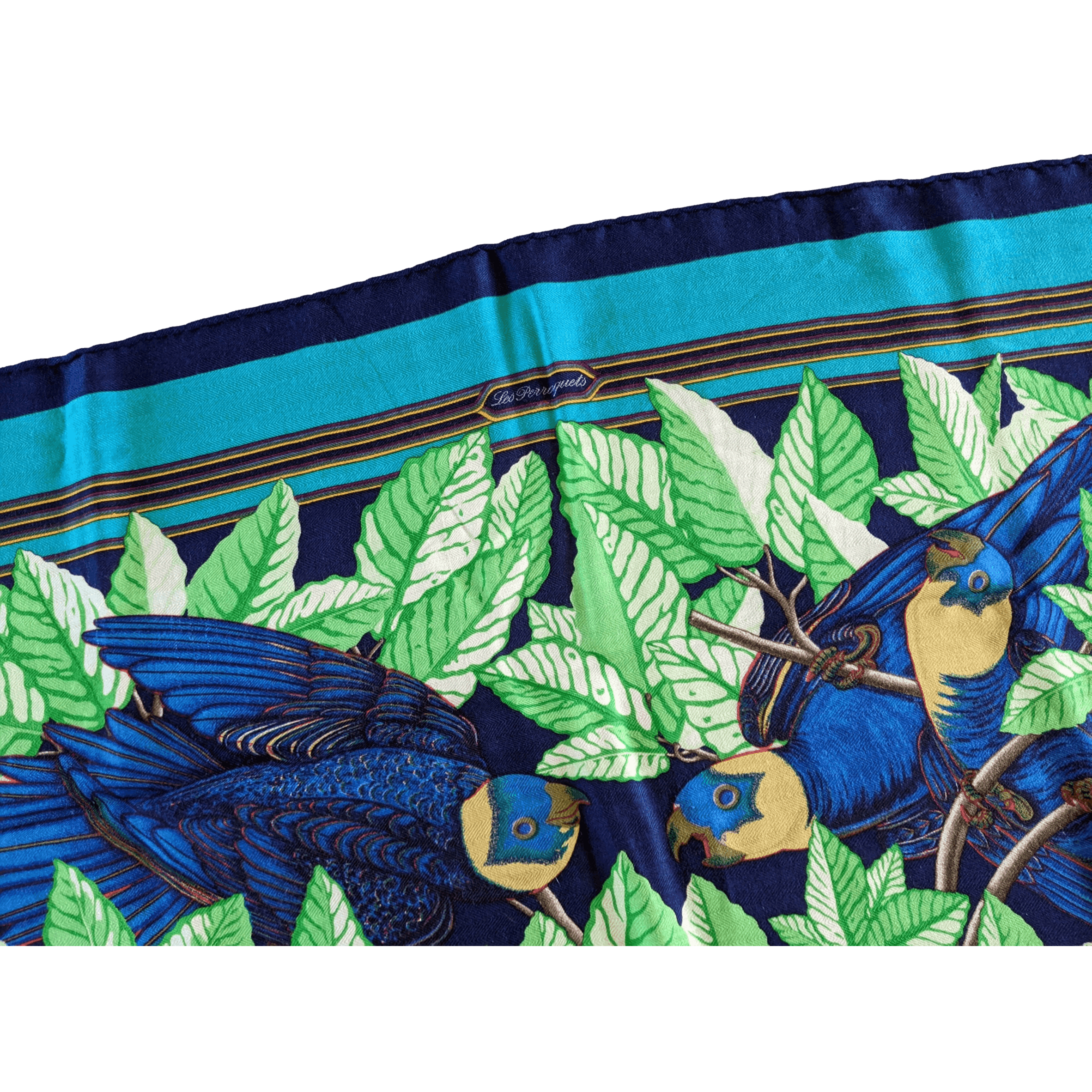 HERMES Les Perroquets Silk & Cashmere Scarf 90 