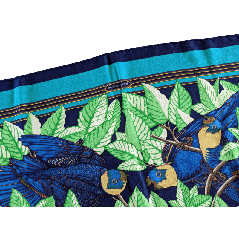 HERMES Les Perroquets Silk Cashmere Scarf 90 Joachim Metz Vintage