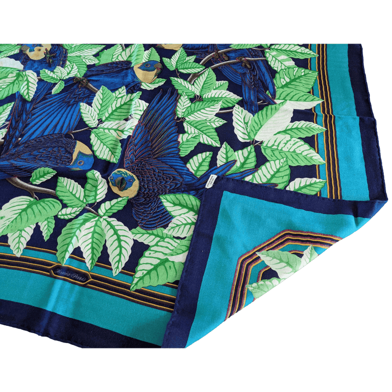 HERMES Les Perroquets Silk Cashmere Scarf 90 Joachim Metz Vintage