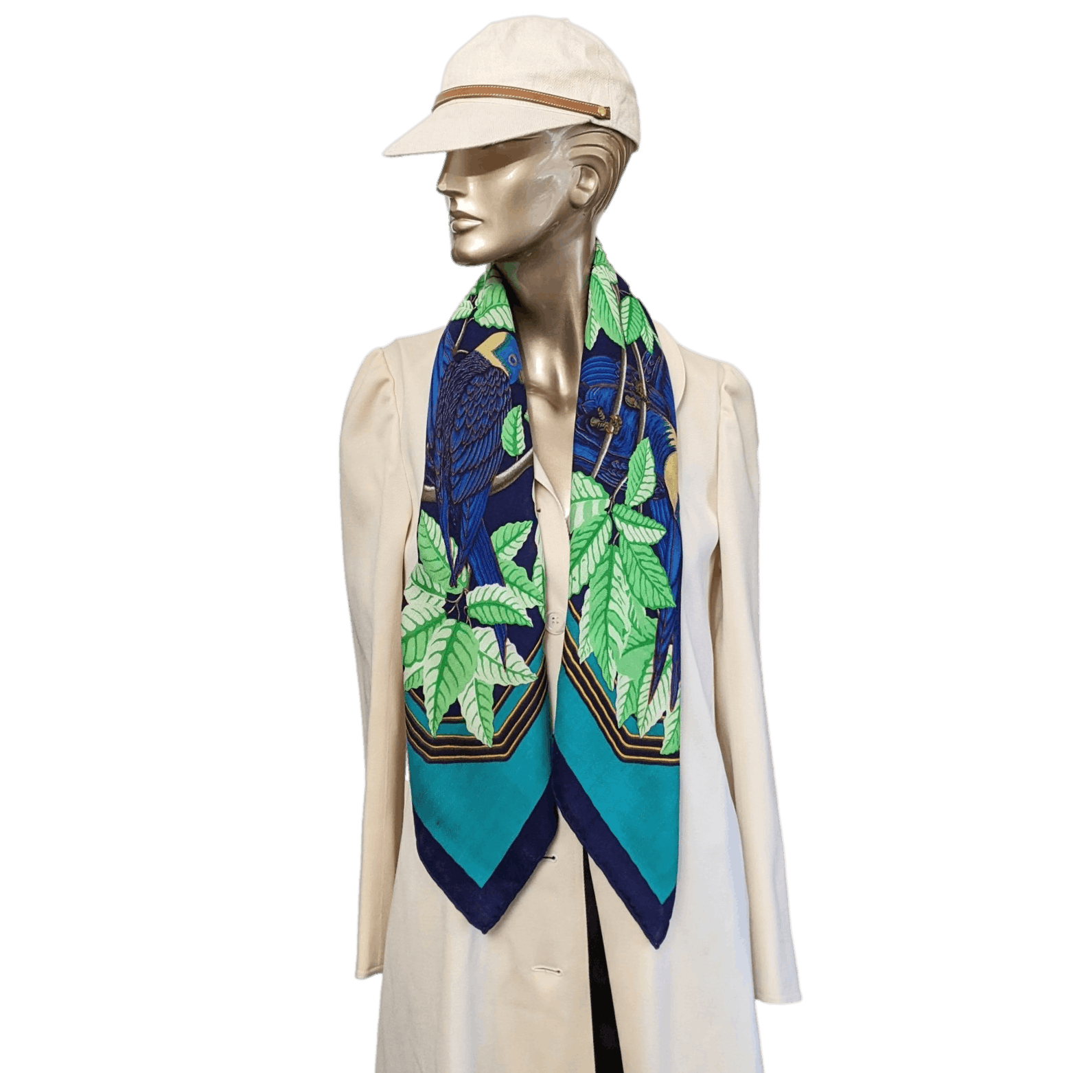 HERMES Les Perroquets Silk & Cashmere Scarf 90 