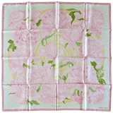 HERMES Les Pivoines Twill 90 Scarf Rose Pale/Vert
