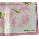 HERMES Les Pivoines Twill 90 Scarf Rose Pale/Vert