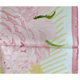 HERMES Les Pivoines Twill 90 Scarf Rose Pale/Vert