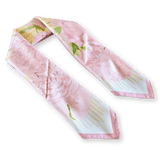 HERMES Les Pivoines Twill 90 Scarf Rose Pale/Vert
