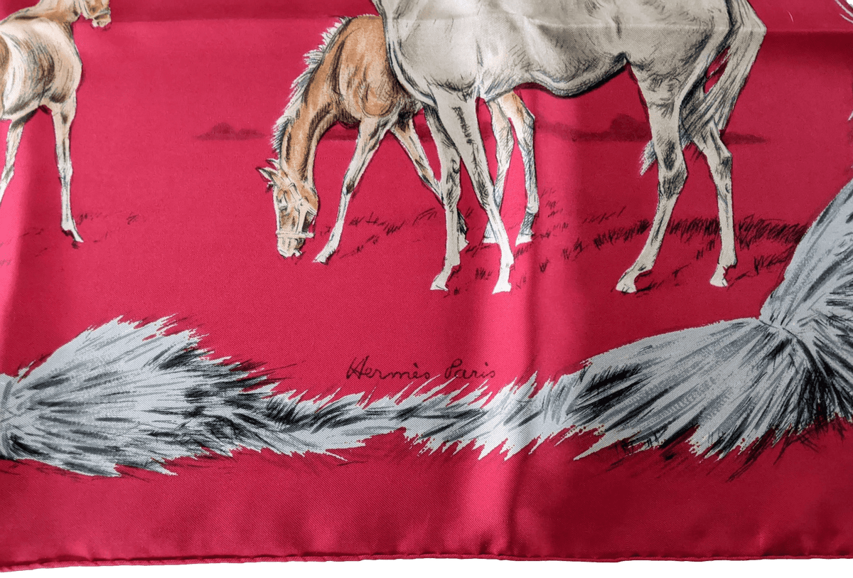 HERMES LES POULAINS 1998 by Xavier de Poret Twill 90 x 90 cm