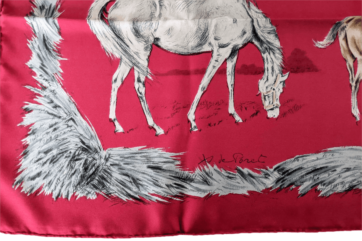 HERMES LES POULAINS 1998 by Xavier de Poret Twill 90 x 90 cm
