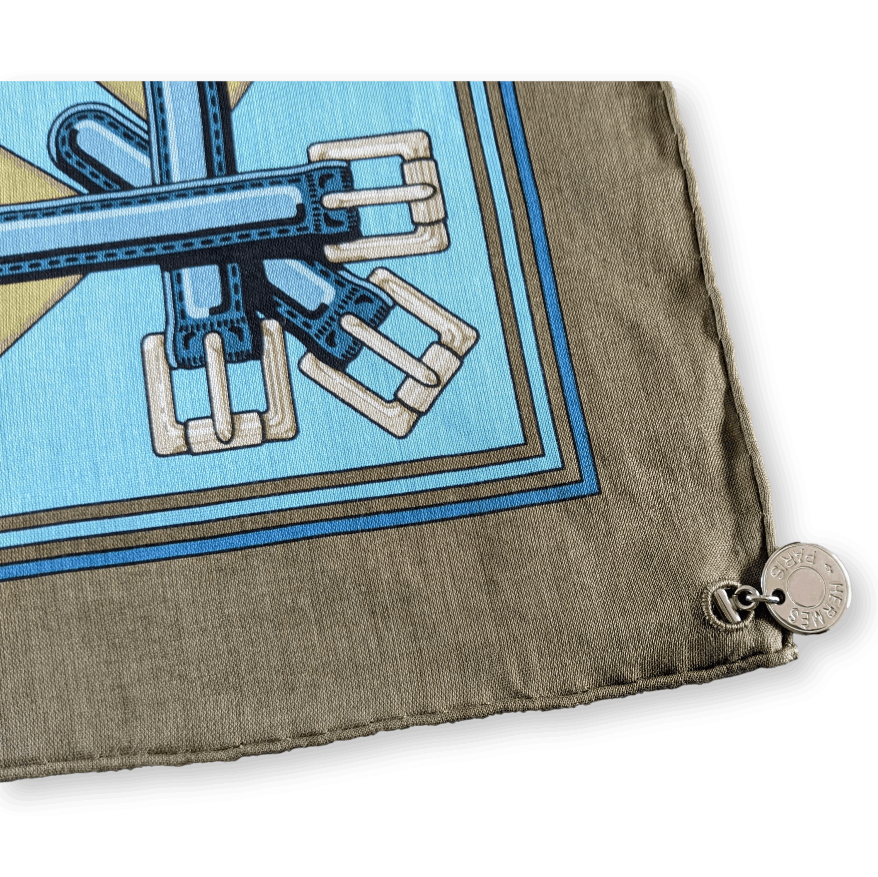 HERMES Les Sangles Cotton Scarf 70 with Palladium Charm – Rare Special Issue 2000s