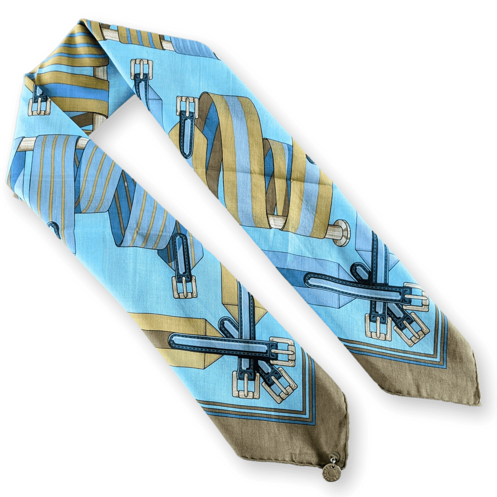 HERMES Les Sangles Cotton Scarf 70 with Palladium Charm – Rare Special Issue 2000s