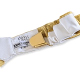 HERMES 1990's White/Gold Les Tambours Printed Twill Silk Adjustable Suspenders