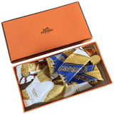 HERMES 1990's White/Gold Les Tambours Printed Twill Silk Adjustable Suspenders