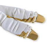 HERMES 1990's White/Gold Les Tambours Printed Twill Silk Adjustable Suspenders