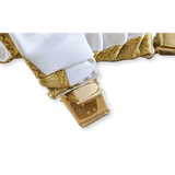 HERMES 1990's White/Gold Les Tambours Printed Twill Silk Adjustable Suspenders