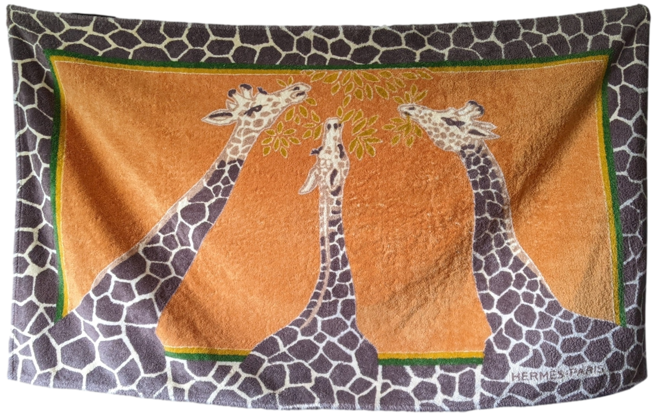 HERMES Vintage LES TROIS GRACES Giraffes Terry Beach Towel 90 x 150 cm
