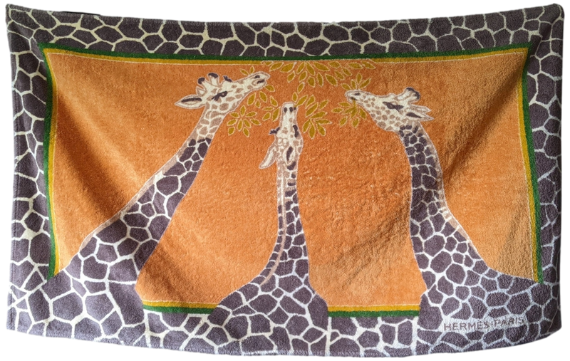 HERMES Vintage LES TROIS GRACES Giraffes Terry Beach Towel 90 x 150 cm