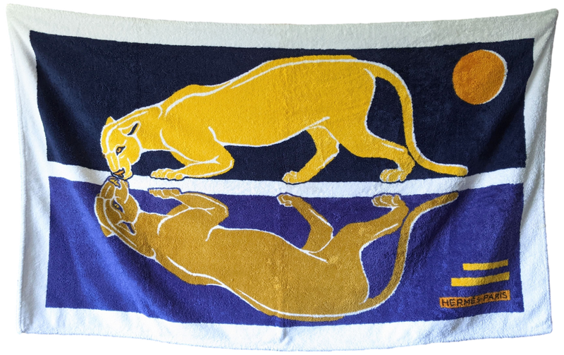 HERMES LIONNE QUI BOIT Terry Beach Towel 90 x 150 cm