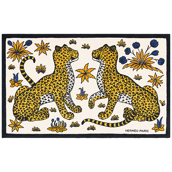HERMES Tapis de Plage Lot of 2 (Maillon Marin, Leopards) Terry Beach Towel 90 x 150 cm