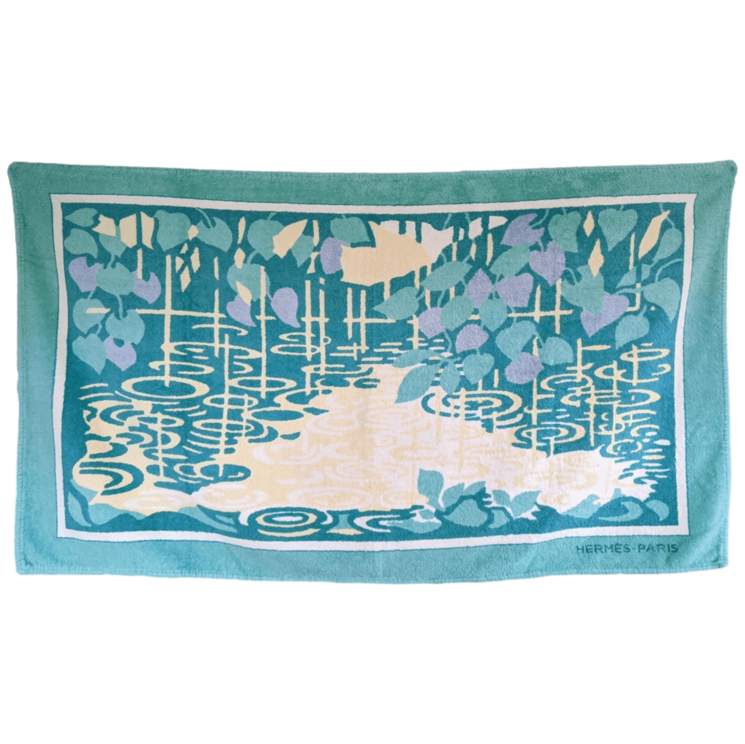 HERMES Lot of 2 (Citrons, Feuillage) Tapis de Plage Terry Beach Towel 90 x 150 cm 