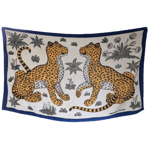 HERMES Lot de 2 Towels (Leopards, Huppes)  90 x 150 cm