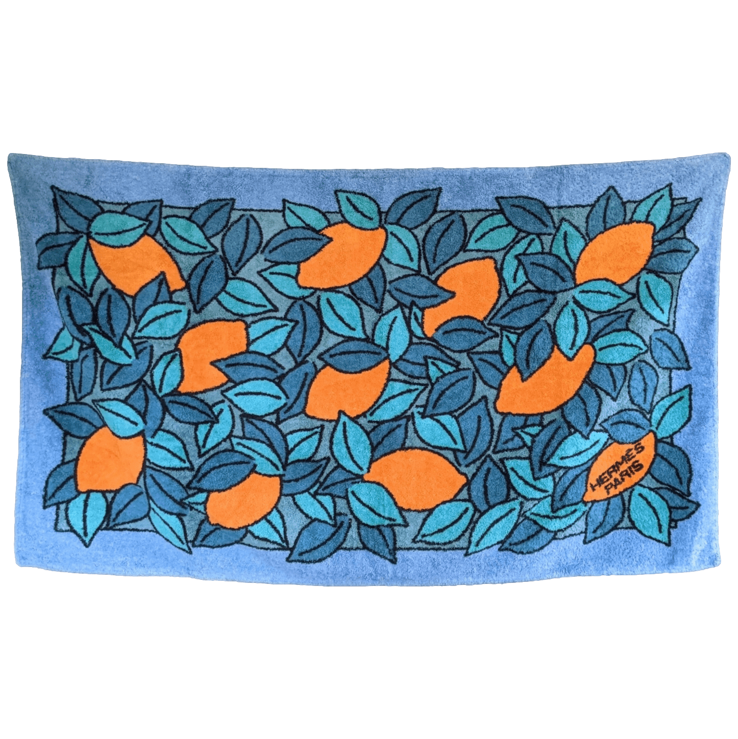 HERMES Lot of 2 (Citrons, Feuillage) Tapis de Plage Terry Beach Towel 90 x 150 cm 